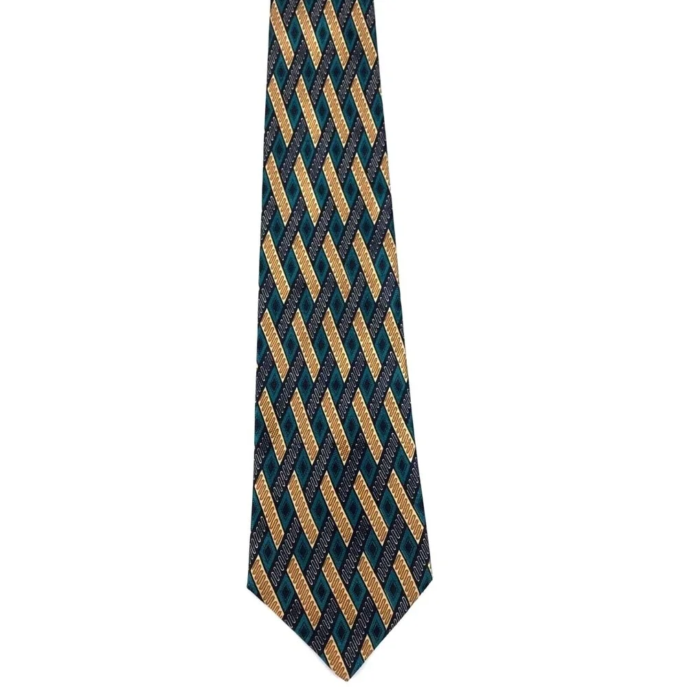 FUMAGALLI'S Men's Silk Necktie Italy Design Made in Spain Geometric Brown/Green